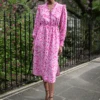 Stella Silk Midi Dress - Hot Pink Damask Print -The Modern Femme Sales 269A9272
