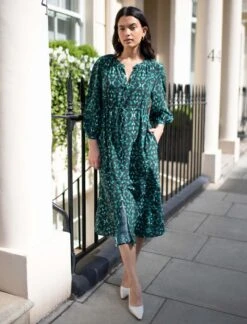 Heidi Silk Maxi Shirt Dress - Green Shibori Print -The Modern Femme Sales 269A9722