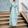 Cordelia Cotton Blend Maxi Dress - White Green Tudor Rose Print -The Modern Femme Sales 269A9946 2