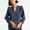Dixie Brushed Cotton Long Sleeve Frill Shirt - Dark Blue