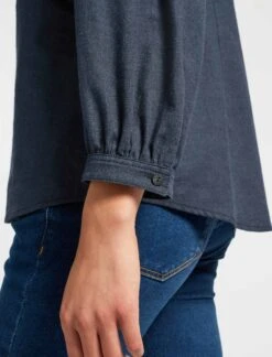 Dixie Brushed Cotton Long Sleeve Frill Shirt - Dark Blue -The Modern Femme Sales AU21 S43 DIXIE DARKBLUE LS 5851