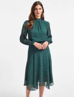 Emilia Midi Dress - Green Black Graphic Coral Print -The Modern Femme Sales AU22 D376 EMILIA GREEN BLACK GRAPHIC CORAL PRINT LS 806