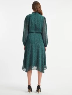 Emilia Midi Dress - Green Black Graphic Coral Print -The Modern Femme Sales AU22 D376 EMILIA GREEN BLACK GRAPHIC CORAL PRINT LS 842