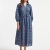 Liberty Organic Cotton Maxi Dress - Blue Shibori Print -The Modern Femme Sales AU22 D447 INGRID BLUE SHIBORI PRINT LS 1319