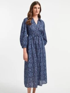 Liberty Organic Cotton Maxi Dress - Blue Shibori Print -The Modern Femme Sales AU22 D447 INGRID BLUE SHIBORI PRINT LS 1376