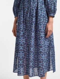 Liberty Organic Cotton Maxi Dress - Blue Shibori Print -The Modern Femme Sales AU22 D447 INGRID BLUE SHIBORI PRINT LS 1390