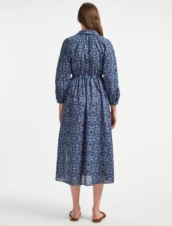 Liberty Organic Cotton Maxi Dress - Blue Shibori Print -The Modern Femme Sales AU22 D447 INGRID BLUE SHIBORI PRINT LS 1394