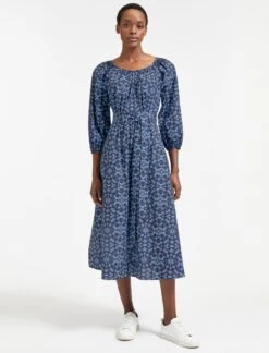 Ingrid Organic Cotton Maxi Dress - Blue Shibori Print