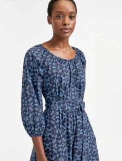 Ingrid Organic Cotton Maxi Dress - Blue Shibori Print -The Modern Femme Sales AU22 D447 INGRID BLUESHIBORI PRINT LS 382