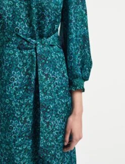 Rosamund Silk Blend Maxi Dress - Turquoise Blue Leopard Pansy Print -The Modern Femme Sales AU22 D452 ROSAMUND TURQUOISE LEOPARD PANSY PRINT LS 423