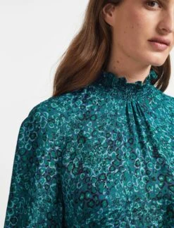 Rosamund Silk Blend Maxi Dress - Turquoise Blue Leopard Pansy Print -The Modern Femme Sales AU22 D452 ROSAMUND TURQUOISE LEOPARD PANSY PRINT LS 430