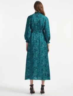 Rosamund Silk Blend Maxi Dress - Turquoise Blue Leopard Pansy Print -The Modern Femme Sales AU22 D452 ROSAMUND TURQUOISE LEOPARD PANSY PRINT LS 439
