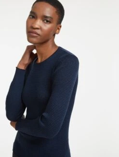 Jackson Wool Skinny Rib Jumper - Black Navy Blue Stripe -The Modern Femme Sales AU22 K48 JACKSON BLACK NAVY BLUE STRIPE LS 28359