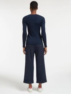 Jackson Wool Skinny Rib Jumper - Black Navy Blue Stripe -The Modern Femme Sales AU22 K48 JACKSON BLACK NAVY BLUE STRIPE LS 28362