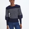 Eva Wool Crew Neck Jumper - Navy Cream Stripe -The Modern Femme Sales AU22 K88 EVA NAVYCREAMSTRIPE LS 1256