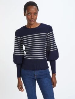 The Modern Femme Sales 9 Eva Wool Crew Neck Jumper - Navy Cream Stripe