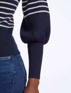 Eva Wool Crew Neck Jumper - Navy Cream Stripe -The Modern Femme Sales AU22 K88 EVA NAVYCREAMSTRIPE LS 1283