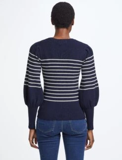 Eva Wool Crew Neck Jumper - Navy Cream Stripe -The Modern Femme Sales AU22 K88 EVA NAVYCREAMSTRIPE LS 1288