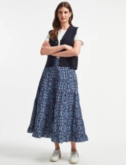 Sawyer Organic Cotton Maxi Skirt - Blue Shibori Print -The Modern Femme Sales AU22 SK118 SAWYER BLUE SHIBORI PRINT LS 855