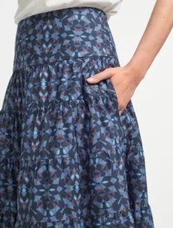 Sawyer Organic Cotton Maxi Skirt - Blue Shibori Print -The Modern Femme Sales AU22 SK118 SAWYER BLUE SHIBORI PRINT LS 910