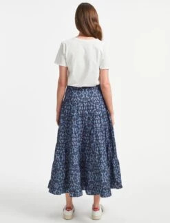 Sawyer Organic Cotton Maxi Skirt - Blue Shibori Print -The Modern Femme Sales AU22 SK118 SAWYER BLUE SHIBORI PRINT LS 921