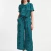 Rosa Silk Blend Trouser - Turquoise Blue Leopard Pansy Print -The Modern Femme Sales AU22 TR57 ROSA TURQUOISE LEOPARD PANSY PRINT LS 2264