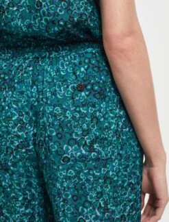 Rosa Silk Blend Trouser - Turquoise Blue Leopard Pansy Print -The Modern Femme Sales AU22 TR57 ROSA TURQUOISE LEOPARD PANSY PRINT LS 2333