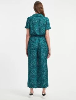 Rosa Silk Blend Trouser - Turquoise Blue Leopard Pansy Print -The Modern Femme Sales AU22 TR57 ROSA TURQUOISE LEOPARD PANSY PRINT LS 2338