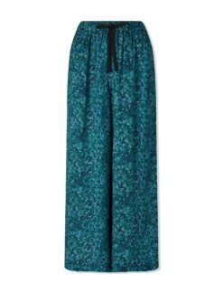 Rosa Silk Blend Trouser - Turquoise Blue Leopard Pansy Print -The Modern Femme Sales AU22 TR57 ROSA TURQUOISELEOPARDPANSYPRINT CO