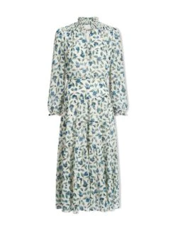 Zoe Maxi Dress - Cream Blue Deco Floral Print -The Modern Femme Sales AU23 D445 ZOE CREAMBLUEDECOFLORALPRINT CO
