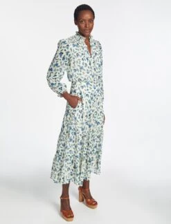 Zoe Maxi Dress - Cream Blue Deco Floral Print -The Modern Femme Sales AU23 D445 ZOE CREAMDECOFLORALPRINT 1639