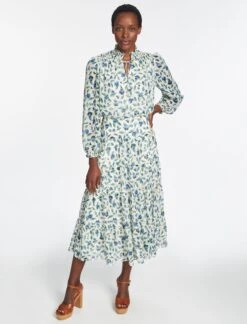 Zoe Maxi Dress - Cream Blue Deco Floral Print