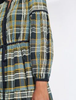 Katie Organic Cotton Seersucker Maxi Dress - Navy Yellow -The Modern Femme Sales AU23 D556 KATIE NAVYYELLOW LS 484