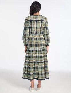 Katie Organic Cotton Seersucker Maxi Dress - Navy Yellow -The Modern Femme Sales AU23 D556 KATIE NAVYYELLOW LS 487