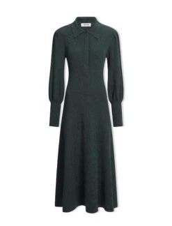 Eva Merino Wool Collared Knit Maxi Dress - Dark Green -The Modern Femme Sales AU23 D558 EVA DARKGREEN CO