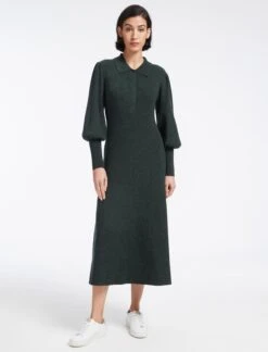 Eva Merino Wool Collared Knit Maxi Dress - Dark Green -The Modern Femme Sales AU23 D558 EVA DARKGREEN LS 12798