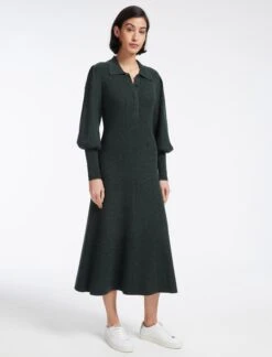 Eva Merino Wool Collared Knit Maxi Dress - Dark Green -The Modern Femme Sales AU23 D558 EVA DARKGREEN LS 12819