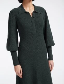 Eva Merino Wool Collared Knit Maxi Dress - Dark Green -The Modern Femme Sales AU23 D558 EVA DARKGREEN LS 12848