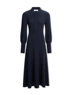Eva Merino Wool Collared Knit Maxi Dress - Navy -The Modern Femme Sales AU23 D558 EVA NAVY CO
