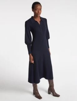 Eva Merino Wool Collared Knit Maxi Dress - Navy -The Modern Femme Sales AU23 D558 EVA NAVY LS 3712