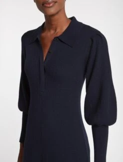 Eva Merino Wool Collared Knit Maxi Dress - Navy -The Modern Femme Sales AU23 D558 EVA NAVY LS 3738