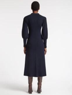 Eva Merino Wool Collared Knit Maxi Dress - Navy -The Modern Femme Sales AU23 D558 EVA NAVY LS 3752