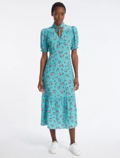 Rebecca Silk Midi Dress - Mint Posy Print -The Modern Femme Sales AU23 D562 REBECCA MINT POSYPRINT LS 4081