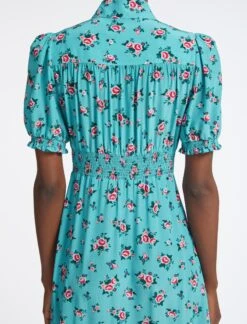Rebecca Silk Midi Dress - Mint Posy Print -The Modern Femme Sales AU23 D562 REBECCA MINT POSYPRINT LS 4157