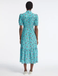 Rebecca Silk Midi Dress - Mint Posy Print -The Modern Femme Sales AU23 D562 REBECCA MINT POSYPRINT LS 4161