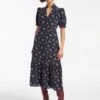 Rebecca Silk Midi Dress - Navy Posy Print -The Modern Femme Sales AU23 D562 REBECCA NAVYPINKPOSYPRINT LS 13830