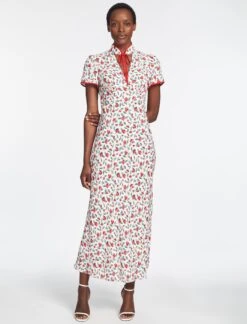 Jacquetta Maxi Dress - White Pink Deco Floral Print
