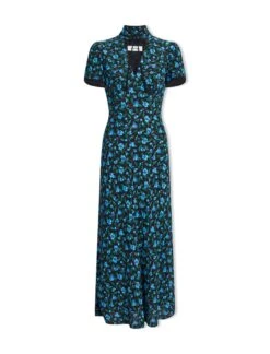 Jacquetta Maxi Dress - Black Blue Deco Floral Print -The Modern Femme Sales AU23 D573 JAQUETTA BLACKBLUEDECOFLORALPRINT CO