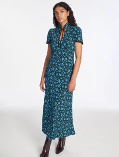 Jacquetta Maxi Dress - Black Blue Deco Floral Print -The Modern Femme Sales AU23 D573 JAQUETTA BLACKBLUEDECOFLORALPRINT LS 373