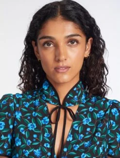 Jacquetta Maxi Dress - Black Blue Deco Floral Print -The Modern Femme Sales AU23 D573 JAQUETTA BLACKBLUEDECOFLORALPRINT LS 380